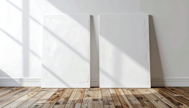 Two blank canvases in a room with sunlight