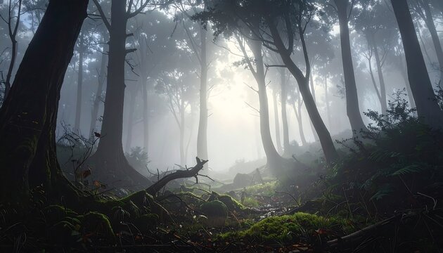 Misty forest path