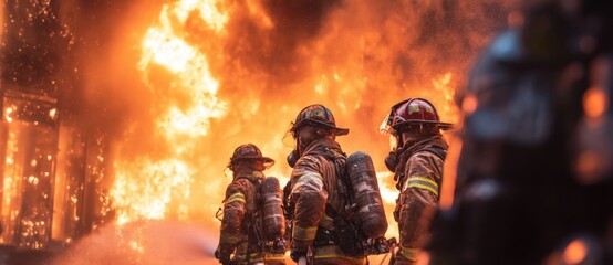 firefighters with a fire truck and water