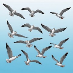 Obraz premium Flock of Seagulls in Flight.