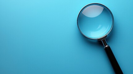 Magnifying glass on blue background; research, investigation concept; website banner