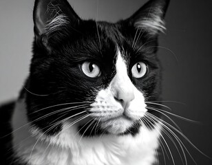 Close-up black and white cat portrait