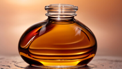 Round luxury perfume bottle on golden background