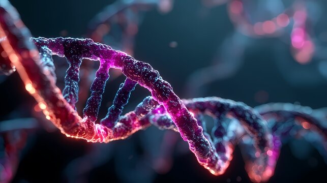 Futuristic DNA Helix Structure with Neon Light Effect