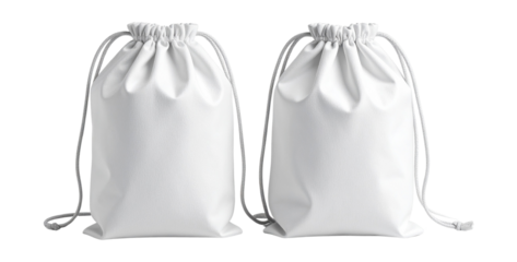 Two white drawstring bags isolated on transparent background