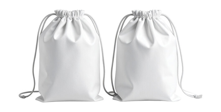 Two white drawstring bags isolated on transparent background