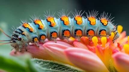 Vibrant caterpillar on flower