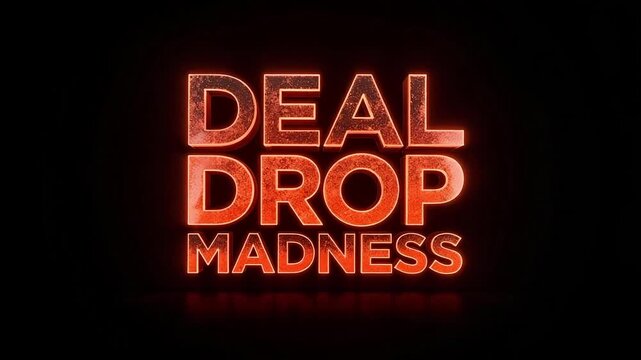 Dynamic neon text 'DEAL DROP MADNESS' glows intensely, promising exciting sales and limited-time offers for eager shoppers