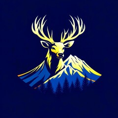 Majestic deer silhouette against mountain backdrop in a serene forest setting at dusk - High Contrast