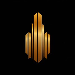 Golden geometric shapes arranged in a striking design on a black background create a modern visual identity