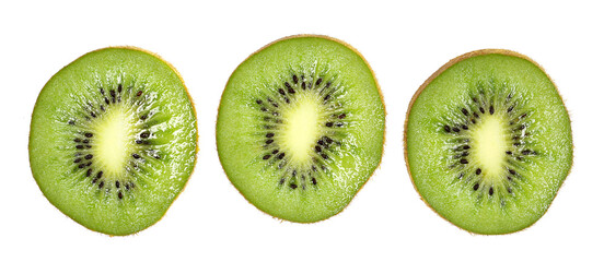  Set fresh slice kiwi fruit isolated on white, top view 