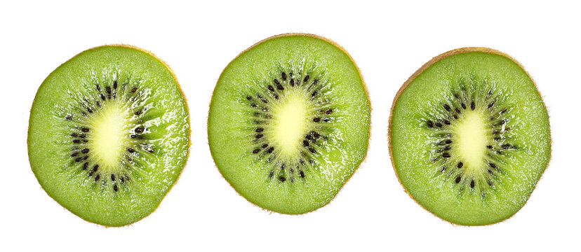  Set fresh slice kiwi fruit isolated on white, top view	