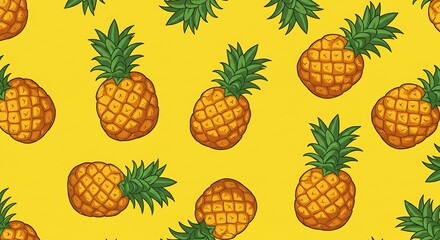 Vibrant pineapple pattern illustration on bright yellow background design