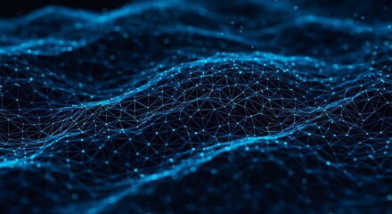 Abstract digital network structure with connected dots in blue color