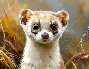 Close-up digital painting of a weasel-like animal