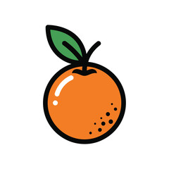 A vibrant orange with a green leaf and stem isolated on white background