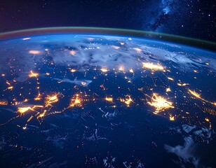 Earth at night, illuminated city lights