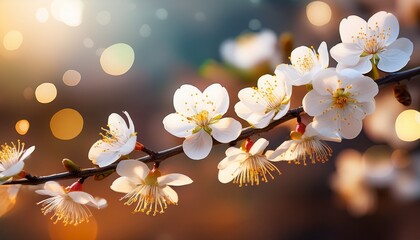White Plum Blossoms On Bokeh Background Springtime Floral