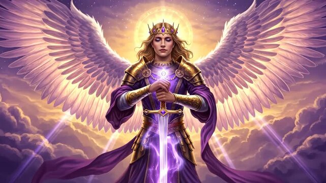 Archangel Zadkiil symbol of spiritual transformation, violet flame. Esotericism and Kabbalah