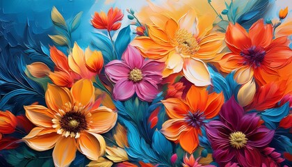 Bright Abstract Floral Background Texture Of Painting With Acrylics On Canvas