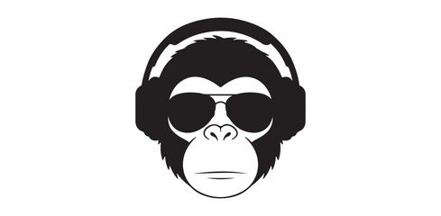 Cool Monkey Illustration Ape with Sunglasses and Headphones Graphic Design Animal Art Vector Image Modern Mascot DJ