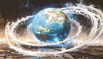 Earth encircled by swirling cosmic energy