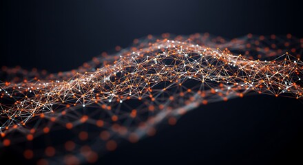 Abstract digital network with interconnected dots on dark background