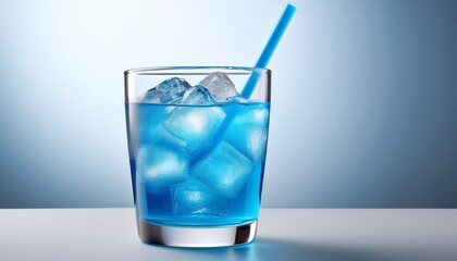 Refreshing Blue Drink With Ice And Straw On A Light Background