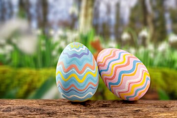 Easter concept. Colorful Easter eggs with natural background