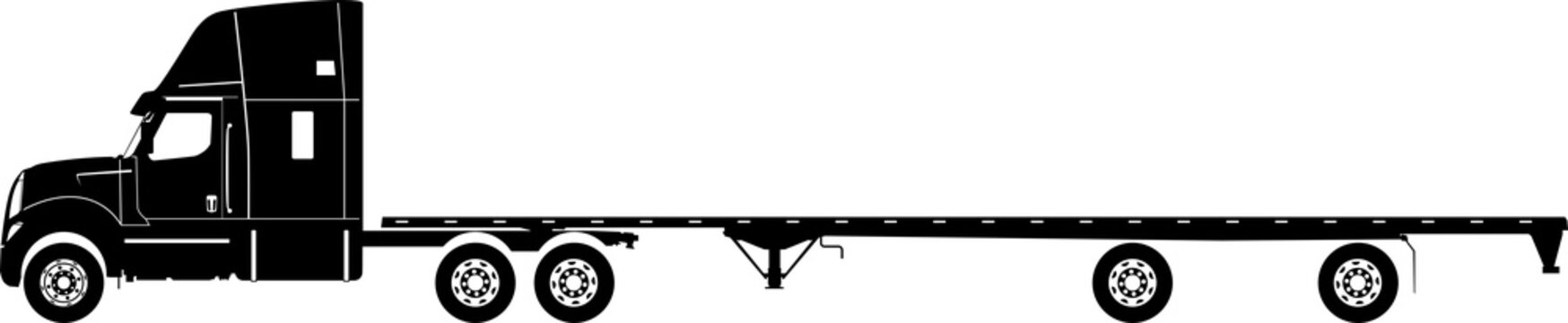 Silhouette of a truck with a flatbed semi-trailer.