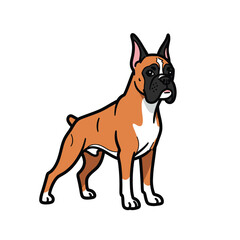 A stylized cartoon illustration of a fawn colored boxer dog standing alertly isolated on white background