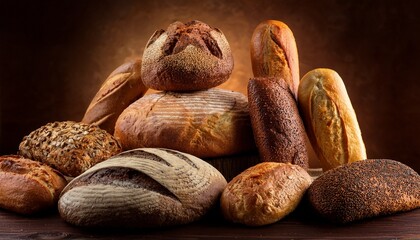 Assortment Of Various Bread Types Is Arranged Neatly Featuring Different Textures And Colors Each Loaf Showcases Unique Characteristics Inviting A Visual Exploration Of Baking Art