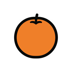 A simple stylized orange fruit with a stem isolated on white background