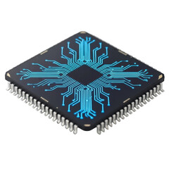 Obraz premium Microchip with blue circuit lines isolated on transparent background