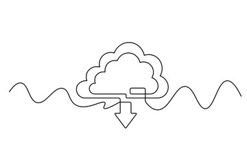 Cloud Computing Data Storage and Backup Continuous Line Art Vector Illustration.