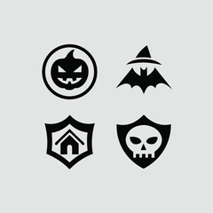 Set of Halloween icons simple flat vector glyphs for seasonal design isolated on white background
