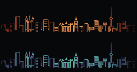 Vilnius Neon Style Simple Skyline on Dark Background