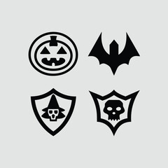 Set of Halloween icons featuring a pumpkin bat witch and skull simple flat vector design element for web and mobile apps isolated on white background