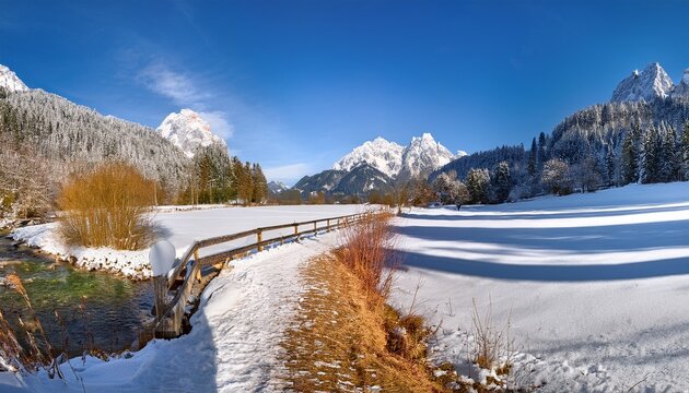 Soleleitungsweg Bei Ramsau Bgl Mit Watzmannmassiv Hdr Panorama Im Winter