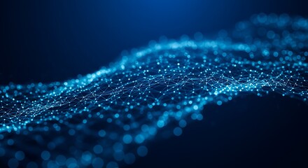 Abstract digital wave of connected dots and lines on dark blue background