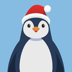 Fototapeta premium A cheerful penguin in a Santa hat against a white background vector illustration