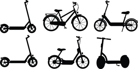 bicycles, scooters, electric scooters, eco friendly transport, urban mobility, modern city commuting vehicles