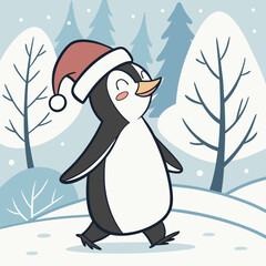 A penguin in a Santa hat vector illustration