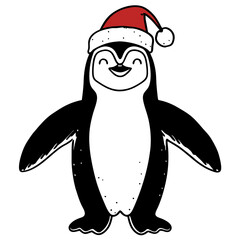 A cute penguin in a Santa hat on a plain white background vector illustration