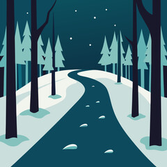 A serene winter forest path vector illustration