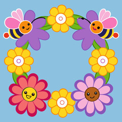 A lovely garden border with flowers bees and butterflies vector illustration