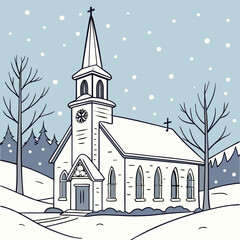A peaceful church covered in a blanket of snow vector illustration