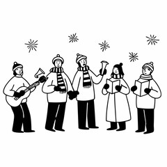 A singing group of carolers on a simple white background vector illustration