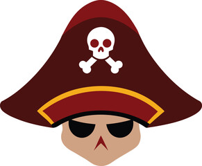 Vector illustration of a pirate hat icon, featuring a classic tricorn design with a skull and crossbones emblem.