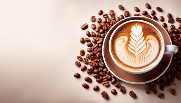 Global Coffee Day Celebration With Latte Art And Scattered Coffee Beans Illustration